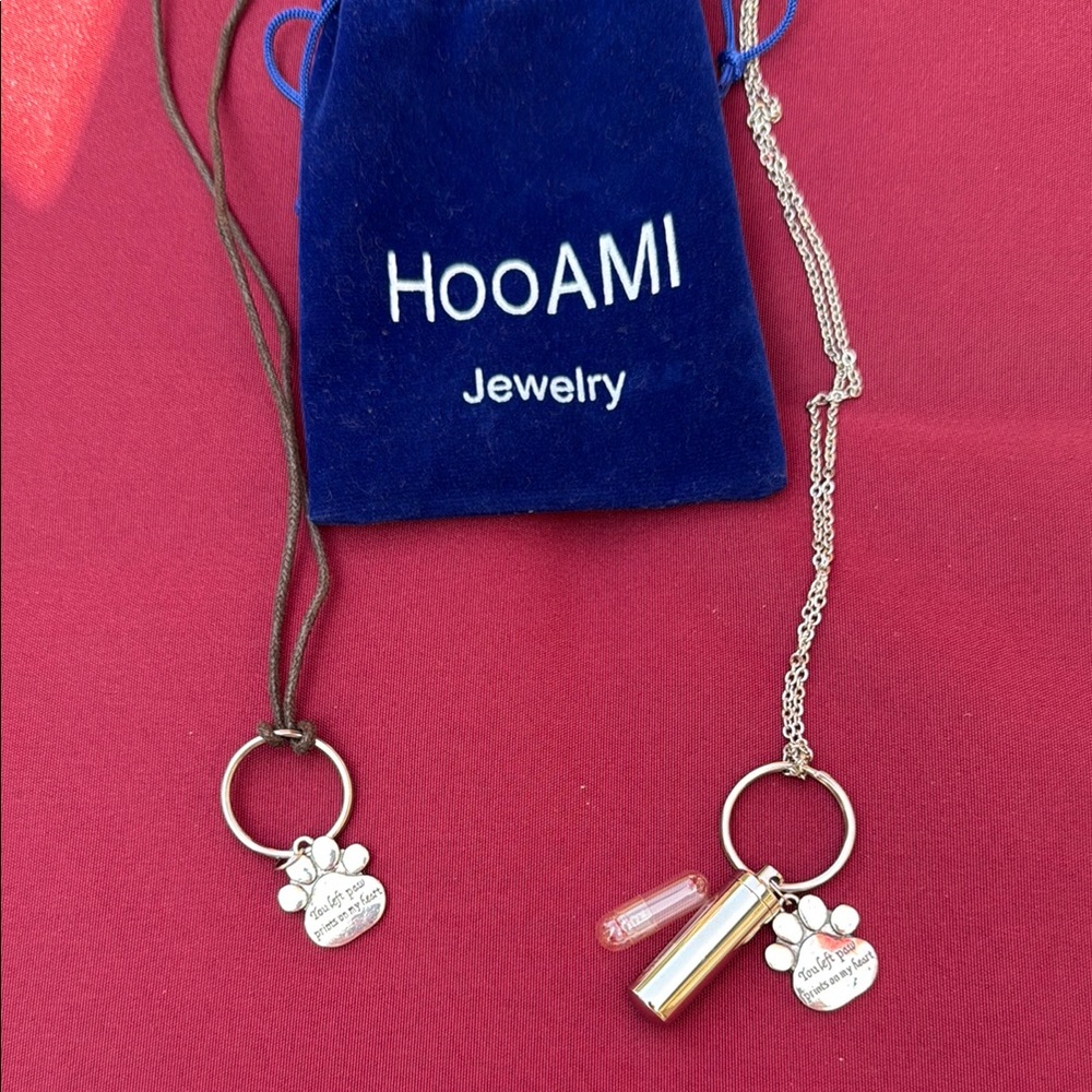 Two New - Newer Used Silver Pet Memorial Necklaces - One to Keep Pets Ashes